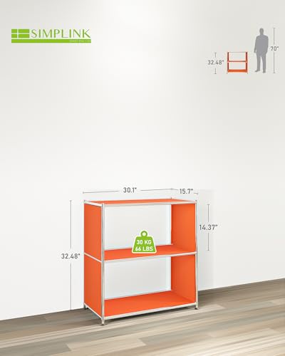 32-Inch 2-Tier Metal Bookcase, Open Shelf Storage Organizer for Living Room, Bedroom, Side Table or Nightstand Use, Modern DIY Assembly, Orange - color: Matt Orange