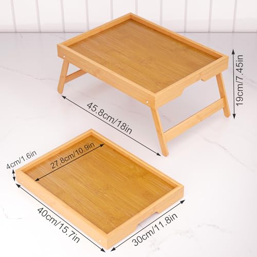 Fibogollo 4 Pack Bamboo Bed Tray Table with Folding Legs,Breakfast Trays,Serving Tray for Food and Snack,Laptop Trays for Working(Natural) - color: Natural, size: 4 PC