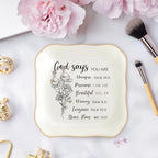 Christian Gifts for Women, Bible Verse Ceramic Jewelry Dish Trinket Ring Tray, Inspirational Floral Gift for Mom Sister Friend Birthday Christmas-God Says You are (White-God Says2) - color: White-God Says2