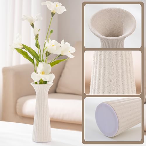 7.68” Vintage White Ribbed Ceramic Vase, Small Rustic Farmhouse Vase for Pampas Grass, Centerpiece, Coffee Table, Kitchen, Office & Home Decor - color: Rustic White