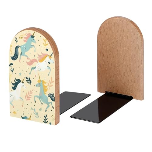 Prancing Unicorns Book Ends Decorative Wood Bookends for Shelves Kids Room Desk Home Office Book Stoppers for Books, DVDs, 1 Pair/2 Pieces(5x3.1 in) - color: Prancing Unicorns