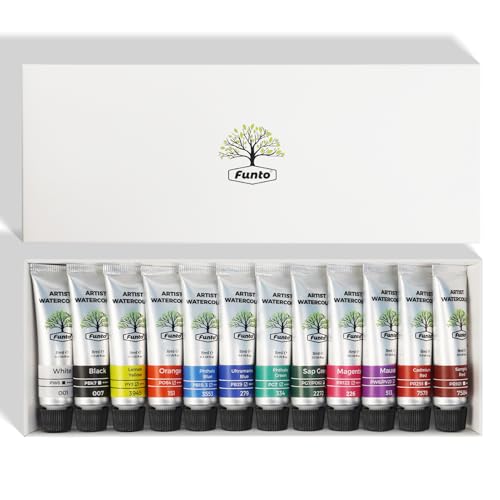 Funto Watercolor Paint, 12-Color Tube Refills – 8 ML Each, Professional Water Color Tubes for Travel, Painting & Creative Projects – Watercolors Painting Supplies for Artists, Beginners, Lovers - style: Tube Set