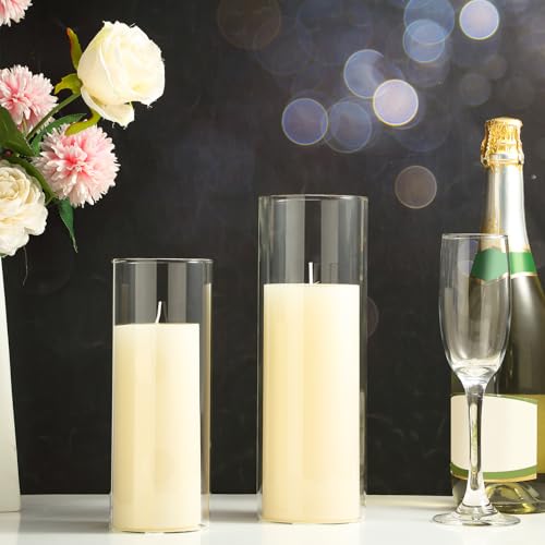 Shihanee Set of 6 Pillar Candles with Glass Cylinder Vases Clear Cylinder Hurricane Candleholders for Slim Tall Pillar Candles Wedding Table Centerpieces(3.4'' X 7", 9.8", 11.8",Ivory) - color: Ivory White, size: 3.4'' X 7", 9.8", 11.8"