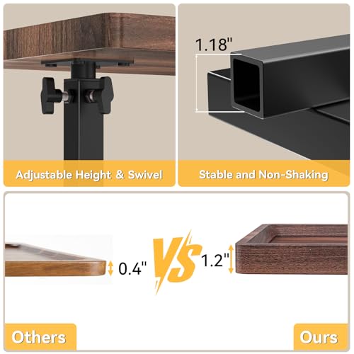 C Table End Table Adjustable Height, 360°Swivel TV Tray Table for Small Spaces, Couch Tables That slide under, C Shaped Side Tables living room and bedroom for Sofa, Bed,Chair, Snack (1, Walnut Brown) - color: Walnut Brown