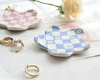 Teen Girls Gifts Trendy Stuff Aesthetic Room Decor Bedroom Decor Aesthetic Preppy Room Decor Aesthetic Stuff Checkered Jewelry Tray, Blue - style: Blue Checkered and Flower
