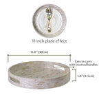 PEMAR 12.6” Mother of Pearl Round Serving Tray with Handles, Decorative Nacred Wooden Ottoman Coffee Table Tray (White Tiles) - color: White