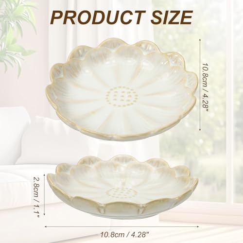 uxcell Candle Holder Plates, 4 Inch Ceramic Candle Tray Tealight Incense Holder Dish Candlestick for Tea Light Aromatherapy Wedding Rustic Vintage Home Decor, Sunflower White - color: White