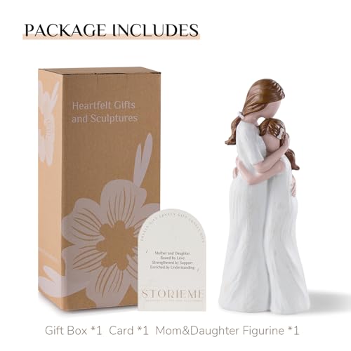 Storieme Mother Daughter Figurines Gift: Hand-Painted Mother Embracing Daughter Resin Figurines Sculpture - Heartfelt Gift for Moms on Mother's Day Birthday Christmas - style: Haven