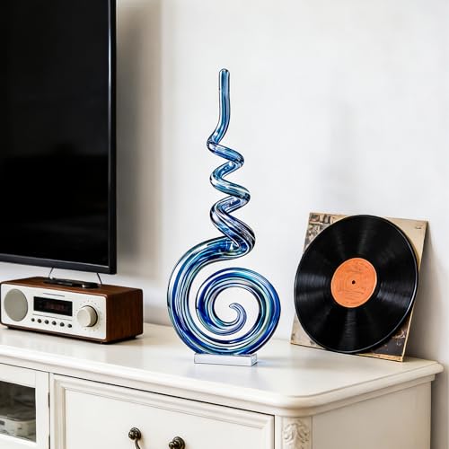 15" Tall Hand-Blown Murano-Style Glass Sculpture Statues Art Ornament Statue Figurines Home Decor Accent Piece Coastal Ocean Nautical Home Decor,Shelf,TV Stand,Tabletop Centerpieces,Wonderful Gift - color: Navy Blue