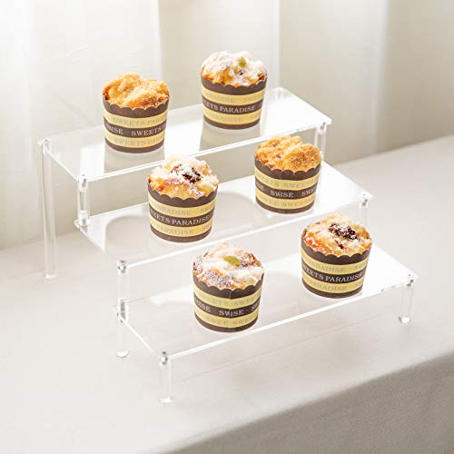 BYCY Acrylic 3-Tier Riser Display Shelf for Figurines, Desserts Holder, Collections Organizer and Cosmetic Items Shelf (3tier-Clear) - color: 3tier-clear