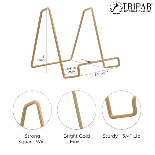 TRIPAR Square Metal Wire Stand, Gold Finish (2 Pack, 6-Inch Depth) - Tabletop Display - Handcrafted Edge Design For Sleek & Modern Look - Perfect for Kitchen Cookbooks, Plates, Photos & More