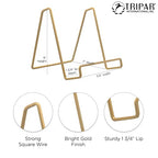 TRIPAR Square Metal Wire Stand, Gold Finish (2 Pack, 6-Inch Depth) - Tabletop Display - Handcrafted Edge Design For Sleek & Modern Look - Perfect for Kitchen Cookbooks, Plates, Photos & More
