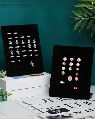 Henoyso 4 Pcs Velvet Ring Display 50 Slots L-Shaped Ring Display Stand Tray Holder for Selling Earring Jewelry - color: Black