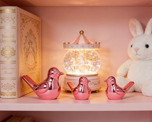 Pink Bird Statue Pair, 2-Pack 3 inch Shiny Accent Small Knick Knacks for Home Office Shelf Desk Coffee Table Decoration - color: Pink