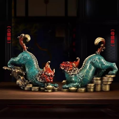 Fengshui Statue Vintage Luxury Copper Pixiu Fortune Ornament Chinese Living Room Entryway Office Desktop Decorations Feng Shui Accessories Home Desktop Decor (Color : Right, Size : L) - color: Right, size: Large