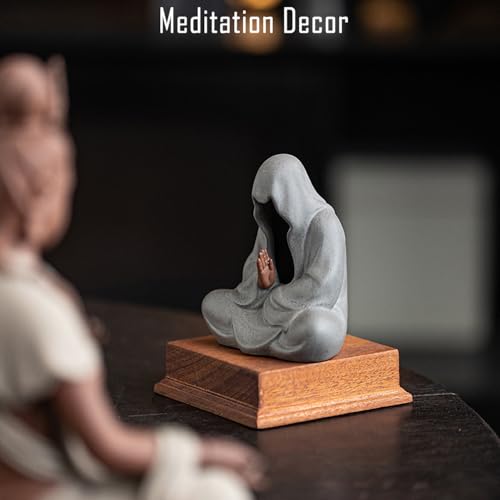Tea Pet Buddha Statue - 3.7 Inch Faceless Clay Feng Shui Decor, Gongfu Tea Set Companion, Home Office Meditation Desk Ornament (Gray) - color: Gray