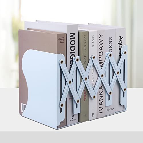 Honagu Adjustable Bookends, Metal Book Ends for Shelves Heavy Book, Desk Magazine File Organizer for Home, Office, Books, Papers, Extends up to 19 inches, Gifts for Students,Teachers (Light Blue) - color: Light Blue