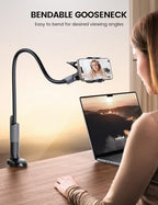 Lamicall Gooseneck Phone Holder for Bed - Cell Phone Mount Clamp Clip, Flexible Long Arm, Overhead Mount for Desk Headboard Bedside, Gifts for iPhone Air 17 Pro Max, 16 15 14 Pro Max and 4-7" Phone - color: Black