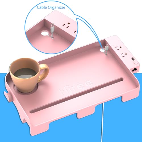Hiree Bedside Shelf for Dorm Bunk Bed with USB Charging Port and 2 AC Outlets, Bed Side Table Tray Organizer, College Dorm Essential Clip On Bedside Tray, Loft Nightstand Decor, Plus Size, Pink - color: Pink