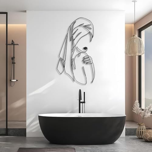 OZF Minimalist Female Line Art Metal Wall Decor, Modern Abstract Woman Silhouette Wall Art, Contemporary Feminine Wall Sculpture for Living Room Bedroom Bathroom, Indoor Hanging Home Decor (Black3, 53 x 30 in | 135 x 76cm) - size: 53 x 30 in | 135 x 76cm,