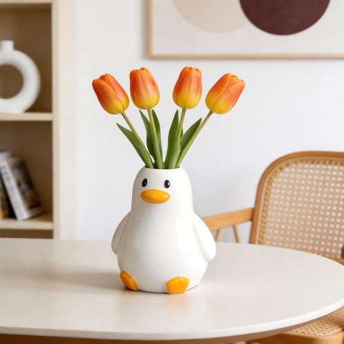 Tnstbiee Handcrafted Ceramic Duck Vase - Cute Animal Round Small Vase,Modern Trendy Flower Vase for Living Room Coffee Table Bathroom, Funky Centerpiece for Kitchen Utensils, Ideal Gift for Home Decor - color: Fat Duck Vase