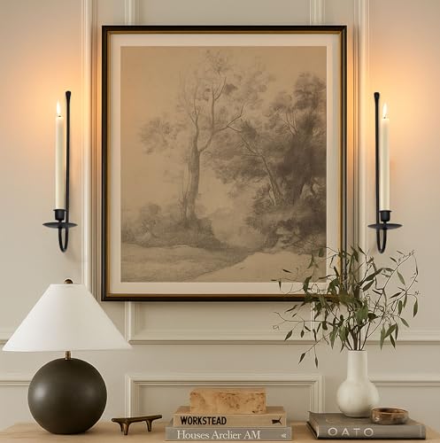 Metal Wall Candle Sconce Holder Set of 2 Wall Mount Candle Holders Modern Wall Candle Sconces Hanging for Living Room Farmhouse Fireplace Wedding 16.5"×5"×3" (Black) - color: Black