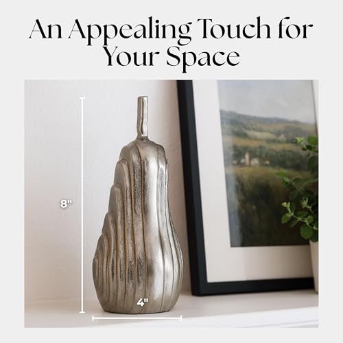 Pear Statuary Decorative Sculpture – Aluminum Metal Modern Home Decor, Decorative Object – Contemporary Shelf Art & Coffee Table Decor for Living Room & Office – 8", Gold