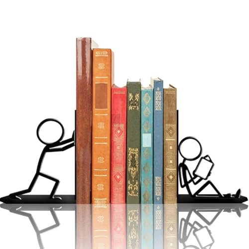 2Pcs 2 Styles Human Book Ends Black Metal Bookends Modern Minimalist Design Black Decorative Heavy Duty Metal Book Ends for Shelves Home Office Desk Organizer Stylish 7.48 x 6.3 x 1.18 Inch - color: Human