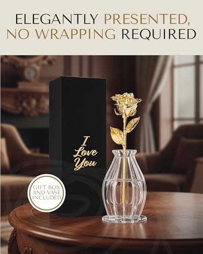 Forever Rose Bloom Box & Phantom Vase Combo, 24k Gold Dipped Rose in a Personalized Gift Box That Says I Love You Embossed in Gold Foil, Unique & Everlasting Gift for Any Occasion - color: "I Love You" Gold Dipped Rose (Phantom Vase & Bloom Box)