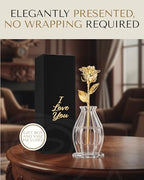 Forever Rose Bloom Box & Phantom Vase Combo, 24k Gold Dipped Rose in a Personalized Gift Box That Says I Love You Embossed in Gold Foil, Unique & Everlasting Gift for Any Occasion - color: "I Love You" Gold Dipped Rose (Phantom Vase & Bloom Box)