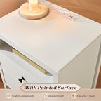 Huuger White Nightstand Set of 2, Night Stand with Charger Station, Bedside Table with 2 Drawers, Bed Side Tables for Bedroom, Modern Nightstands, Metal Knobs, Painted Surface - color: White