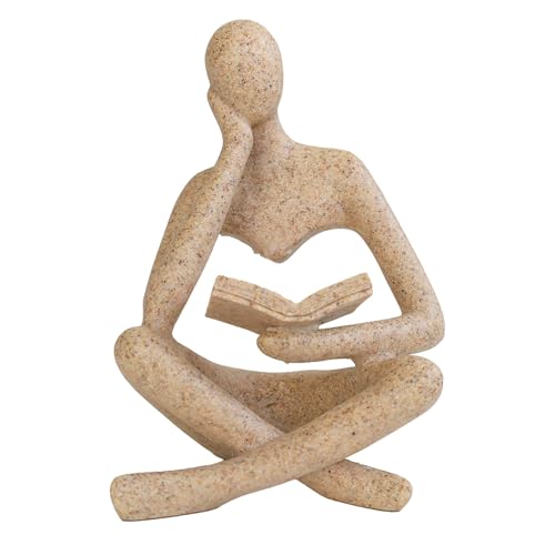 MAOBUYOU Bookshelf Decor Thinker Statue, Abstract Art Reading Sculpture Figurine, Modern Home Decoration for Living Room Office Shelves Coffee Table Desk, Beige