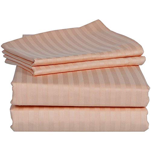 Italian 1500 Thread Count Heavy Soft Egyptian Cotton Sheet Set DEEP Pocket, Queen, Peach Stripe, Premium Italian Finish (Features : Fully Elastic Fitted Sheet Fits 7-9" Pocket) - color: Peach ( Stripe ), size: Queen Size (Fits 7-9 in Pockets)