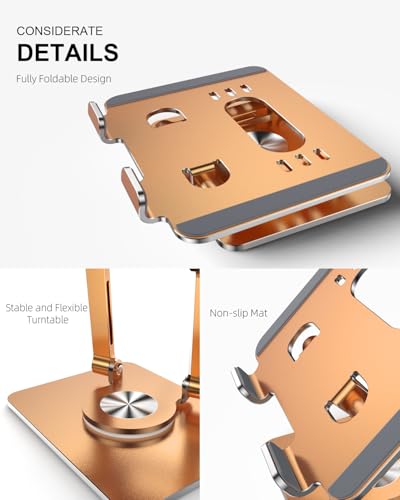 Orlian Tablet Stand Holder with Thickened 360°Rotating Base Dual Rod Adjustable Aluminum Stand for All 5.8-12.9” iPad Samsung Phone Tablet Kindle E-Reader and More, Rose - color: Rose