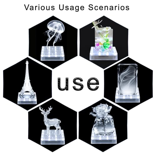 LARDUX Pack of 4 Led Light Base - 5 inch Square Lights Display Stand for Effiel Tower Vase Crystal Glass Art LED Pedestal Base - Charging USB or Battery Powered - size: 5-inch led base