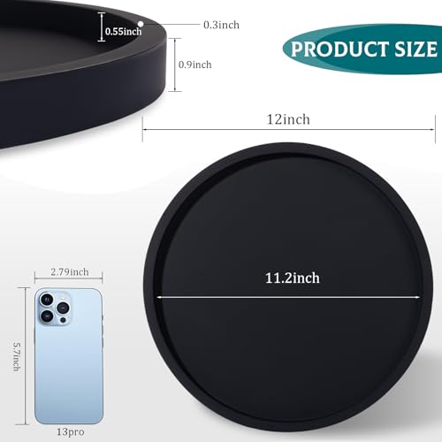 Silicone Bathroom Tray Round Vanity Tray Decorative Soap Holder Kitchen Countertop Organizer Coffee Table Decor for Candle, Perfume, Plant, 12 Inch, Black - color: Black, size: 12"