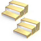 6 PCs Risers Display Stands 3 Tiers Desktop Acrylic Shelves Cake Dessert Holder Products Stand for Collectibles Shoes Jewels Pop Figure (Golden) - color: Golden