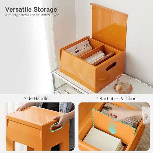 Nightstand Bedside with Storage Space, Multifunctional Colorful Plastic End Table Small Side Table for Bedroom, Dorm and Small Spaces, Easy Assembly(14.7" D x 11.8" W x 15.8" H, Orange) - color: Orange