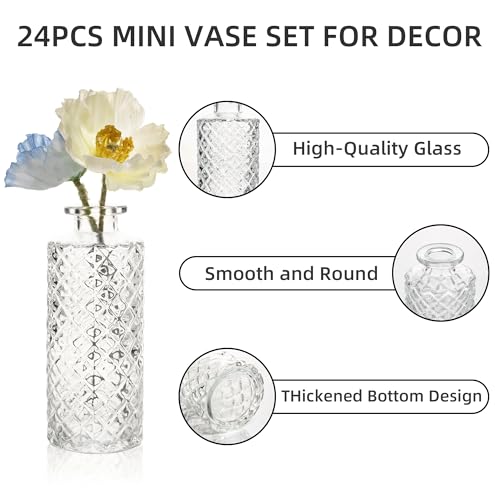 UMEIED 24 Pack Glass Bud Vases in Bulk for Centerpieces, Clear Vintage Decorative Small Vases for Flowers, Wedding Rustic Home Table Decor (Clear) - color: Clear