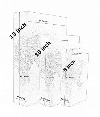 Bellaa 28007 Decorative Book Boxes World Map Pattern Vintage Bookends Invisible Secret Storage Box Set of 3 Magnetic Cover Faux Leather Wood Accent - style: Antique Map green