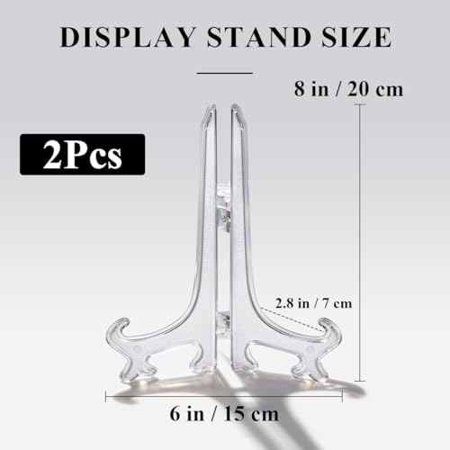 8 Inch Acrylic Plate Stand 2pcs Clear Display Easel Holder for Large Decorative Plates Wall Art Paintings Tabletop Signs Home Gallery Decor Foldable Stand - color: Clear, size: 8inch