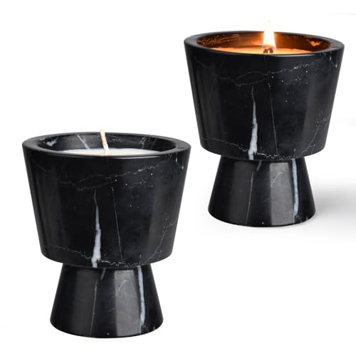 Marble Candle Holder | Soy Wax | Non-Toxic | Reusable Stone Jar |Votive Candle|Tealight Candle Holder|Distinctive Gift.Natural Aromatherapy for Women & Men - color: Lavender & Black Marble container