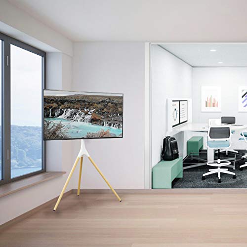 VIVO Artistic Easel 45 to 65 inch LED LCD Screen, Studio TV Display Stand, Adjustable TV Mount with Swivel and Tripod Base, White Bracket, Light Wood Legs, STAND-TV65AW - color: White - Wood