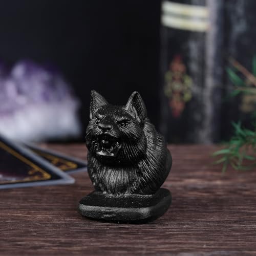 Nupuyai Hand Carved Wolf Head Statue for Home Decor, Natural Black Obsidian Crystal Figurine Stone Sculpture Decoration for Fengshui - style: Wolf Head