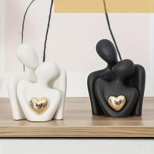 Home Decor for Couples, Mini Couple Ceramic Statue Tv Stand Decor, Bedroom Decor Love Statue Couple Knick Knacks Decoration- Gifts for Her Romantic Gifts (Black&White, 4.72in) - color: Black White, size: 4.72in