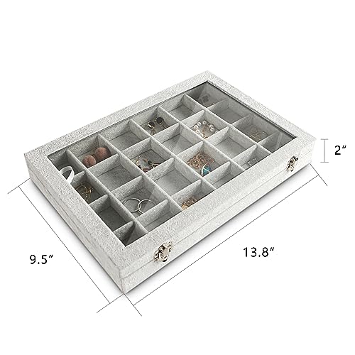 Frebeauty 24 Grid Earring Holder Organizer Tray, Jewelry Organizers and Storage for Drawer,Velvet Jewelry Display Storage for Earrings,Rings,Studs,10.5 x 6.5 x 1.2 Inches Gift for Women (Grey) - color: Grey, size: 24 Slots