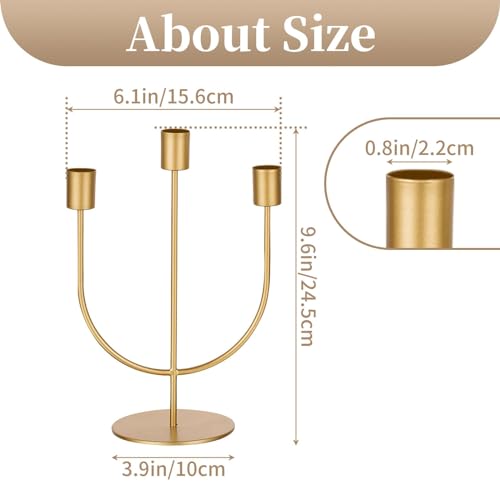 Sziqiqi Gold Candlestick Candle Holders - Candlesticks Candelabra Centerpiece for Tables 3-stem Taper Candle Holder Metal Candleholders for Christmas Wedding Fireplace Mantle Decorations - color: Gold, size: 1 Pc