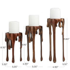 Deco 79 Aluminum Pillar Candle Holder with Dripping Melting Designed Legs, Set of 3 13",10",9"H, Copper
