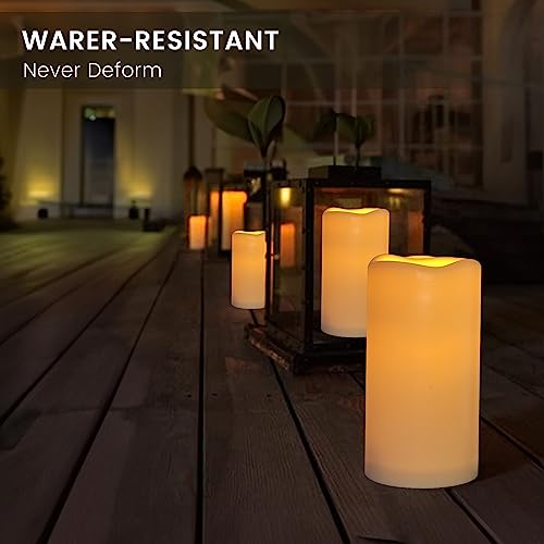 Waterpoof Flameless Remote Control Candles 15PACK D3''*H5.5''Battery Operated Flickering LED Pillar Candle,plastic with 10-Key 24Hours Timer for Outdoor/Indoor Home Party Garden Lanterns Porch (Ivory) - color: H07# Ivory 15pack Waterproof