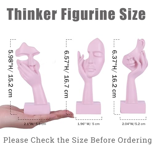 3 Pcs Thinker Small Statue Set - Pink Art Abstract Home Accent Figurines for Decor Woman Apartment Bookshelf Floating Shelf Coffee Table Office Desk Bathroom Counter Decor (3 Pcs Pink, 6") - color: 3 Pcs Pink, size: 6"